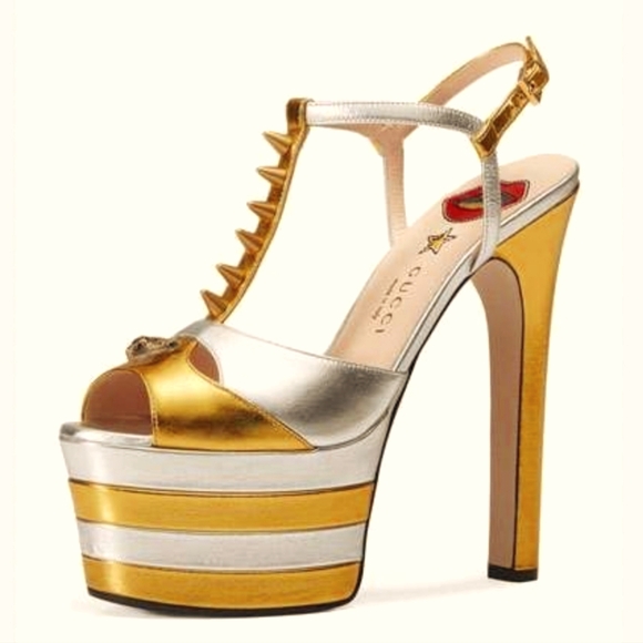 Gucci Women's Gold and Silver Platform Heels 37 fits 36.5! - Picture 1 of 16